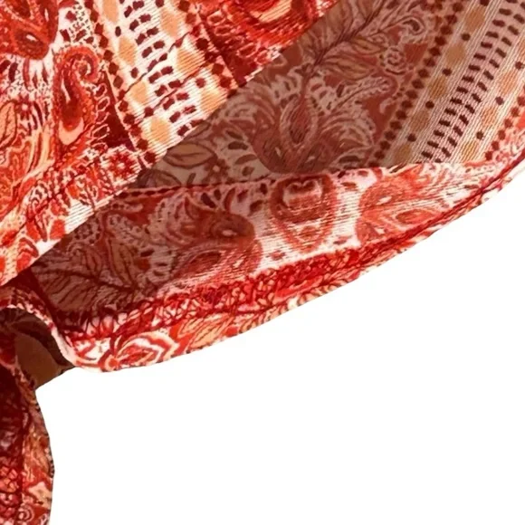 Ember Boho Fringe Kimono Cardigan Red Paisley Bandana Print Open Front Oversized - Picture 5 of 13